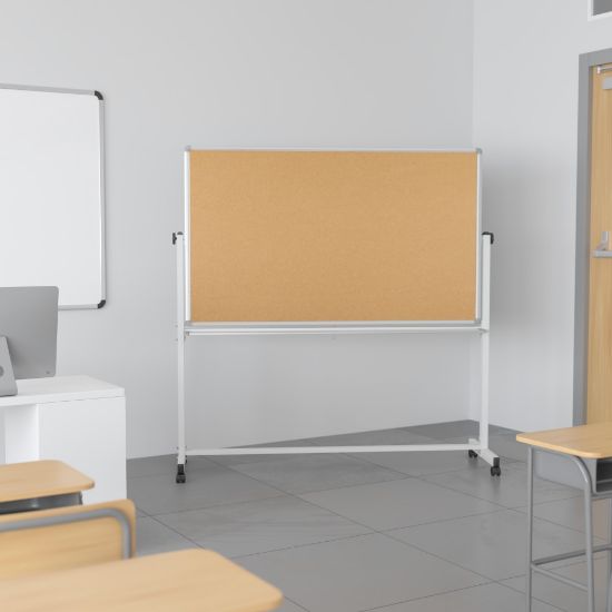 Picture of Flash Furniture Reversible Cork Bulletin/Non-Magnetic Dry-Erase Whiteboard, 54 3/4in x 45 1/4in, Silver Aluminum Frame