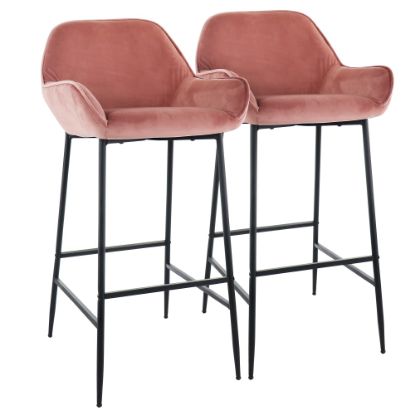 Picture of Elama Velvet Bar Stools, Pink/Black, Set Of 2 Stools