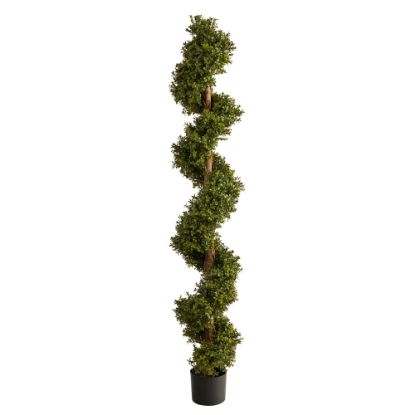 Picture of Nearly Natural Boxwood Spiral Topiary 6'H Artificial Tree With Planter, 72inH x 10inW x 10inD, Green/Black