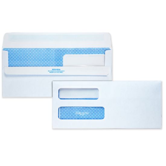 Picture of Quality Park #10 Redi-Seal Envelopes, Double-Window, Security, Self-Sealing, White, Box Of 500