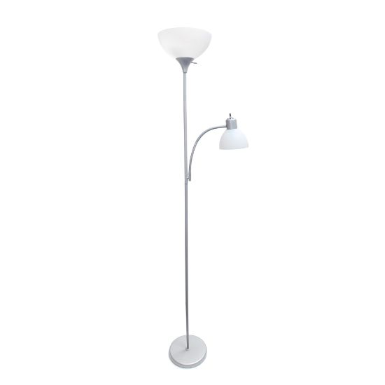 Picture of Simple Designs Floor Lamp With Reading Light, 71 1/2inH, Clear Shade/Silver Base