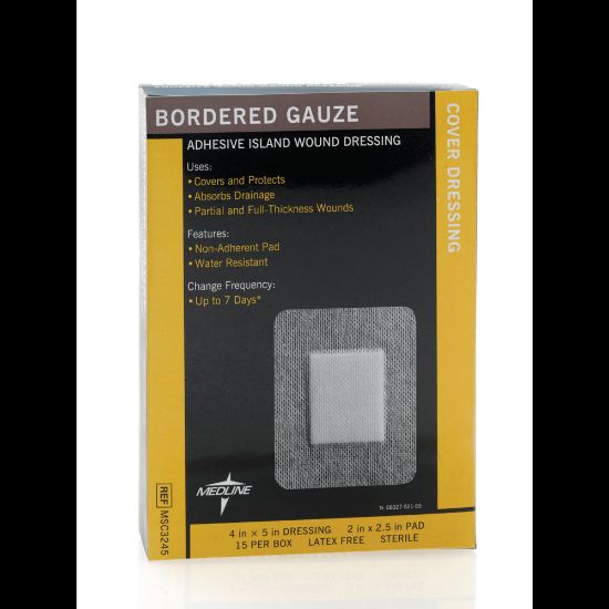 Picture of Medline Sterile Border Gauze Pads, 4in x 5in, White, Box Of 15 Pads