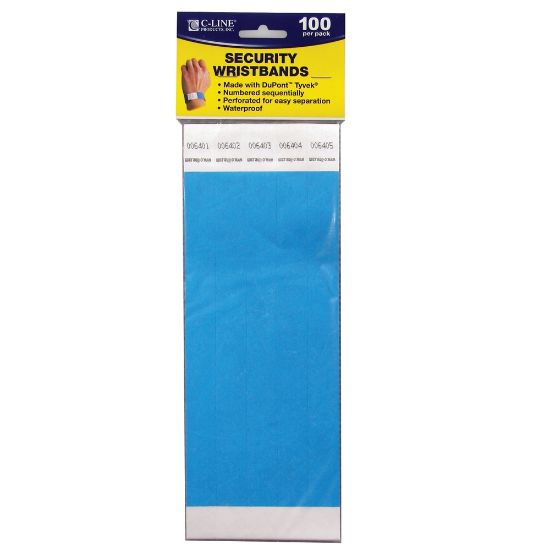 Picture of C-Line DuPont Tyvek Security Wristbands, 3/4in x 10in, Blue, 100 Wristbands Per Pack, Set Of 2 Packs