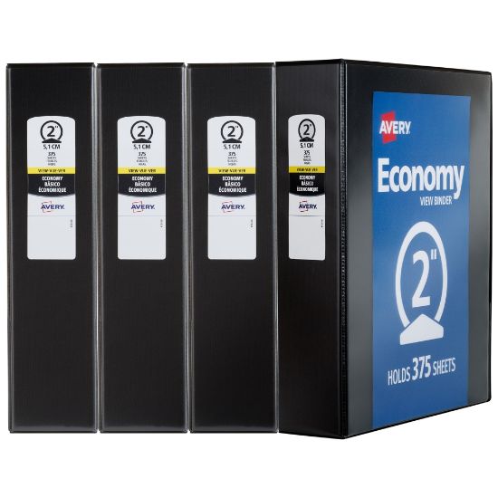 Picture of Avery Economy View 3 Ring Binders, 2in Round Rings, Black, Pack Of 4