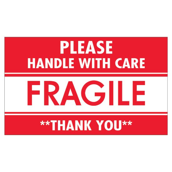 Picture of Tape Logic Preprinted Shipping Labels, SCL536, "Please Handle With Care Fragile Thank You," 3in x 5in, Red/White, Pack Of 500