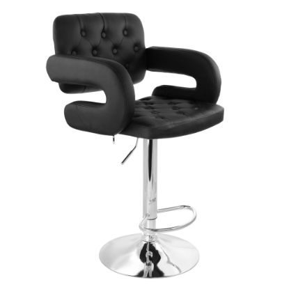 Picture of Elama Faux Leather Tufted Bar Stool, Black/Chrome