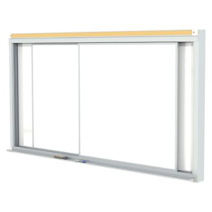 Picture of Ghent Horizontal Sliding Panel Magnetic Dry-Erase Whiteboard, Porcelain, 48in x 120in, White, Satin Aluminum Frame