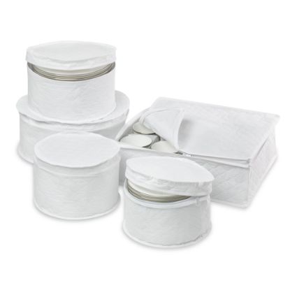 Picture of Honey-Can-Do 5-Piece Dinnerware Storage Set, Small Size, White