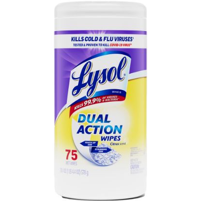 Picture of Lysol Dual-Action Disinfecting Wipes, Citrus Scent, 7in x 8in, Container Of 75