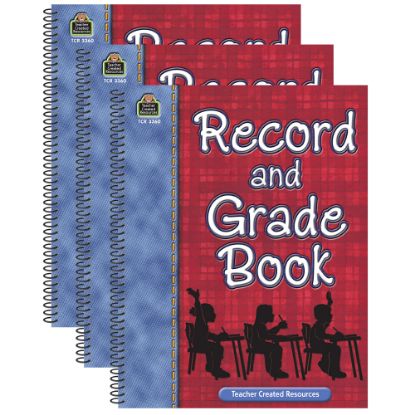 Picture of Teacher Created Resources Record And Grade Books, Plaid, Pack Of 3 Books