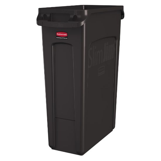 Picture of Rubbermaid Slim Jim Rectangular Polyethylene Vented Waste Receptacle, 23 Gallons, Brown