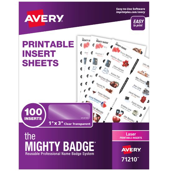 Picture of Avery The Mighty Badge Inserts For Laser Printers, 1in x 3in, Clear, Pack Of 100 Inserts