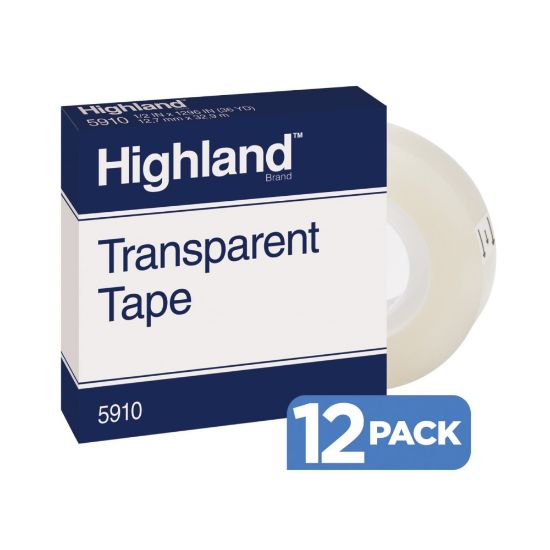 Picture of 3M Highland 5910 Transparent Tape, 1/2in x 1,296, Pack Of 12