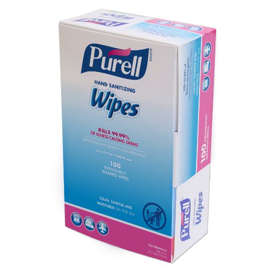 Picture of PURELL Hand Sanitizing Wipes, Alcohol Formula, Fragrance Free, 100 Count Individually Wrapped Hand Wipes