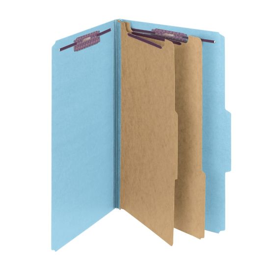 Picture of Smead Classification Folders, Top-Tab With SafeSHIELD Coated Fasteners, 2in Expansion, Legal Size, 50% Recycled, Blue, Box Of 10