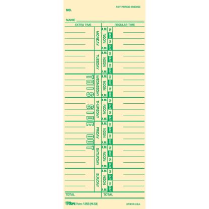 Picture of TOPS Named Days Time Cards - 3 1/2in x 9in Sheet Size - Manila Sheet(s) - Green Print Color - 100 / Pack