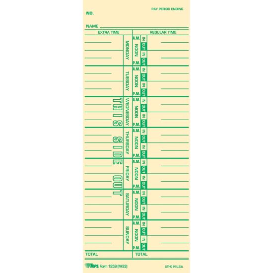 Picture of TOPS Named Days Time Cards - 3 1/2in x 9in Sheet Size - Manila Sheet(s) - Green Print Color - 100 / Pack