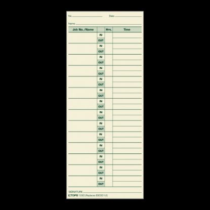 Picture of TOPS Job Cards Time Cards, 8.5in x 3.5in, Green Ink/Manila Paper, Box Of 500