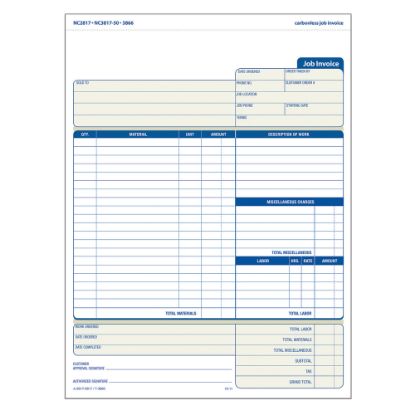 Picture of TOPS 3-Part Job Invoices, 8 1/2in x 11in, Pack Of 50 Sets