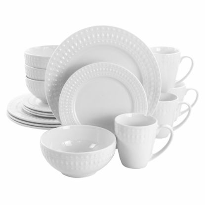 Picture of Elama Cara 16-Piece Round Porcelain Dinnerware Set, White