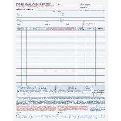 Picture of TOPS Bill-of-Lading Snap off 4-part Form Sets - 4 PartCarbonless Copy - 11 7/16in x 8 1/2in Sheet Size - White Sheet(s) - Light Blue, Blue, Red Print Color - 50 / Pack