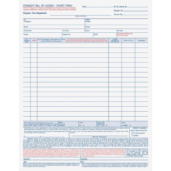 Picture of TOPS Bill-of-Lading Snap off 4-part Form Sets - 4 PartCarbonless Copy - 11 7/16in x 8 1/2in Sheet Size - White Sheet(s) - Light Blue, Blue, Red Print Color - 50 / Pack