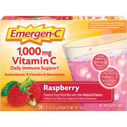 Picture of Emergen-C Vitamin C Drink Mix For Immune Support, 0.32 Oz, Raspberry, Box Of 30 Packs