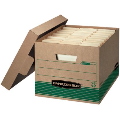 Picture of Bankers Box Stor/File Medium-Duty Storage Boxes With Lift-Off Lids, Letter/Legal Size, 10in x 12in x 15in, 94% Recycled, Kraft/Green, Case Of 20