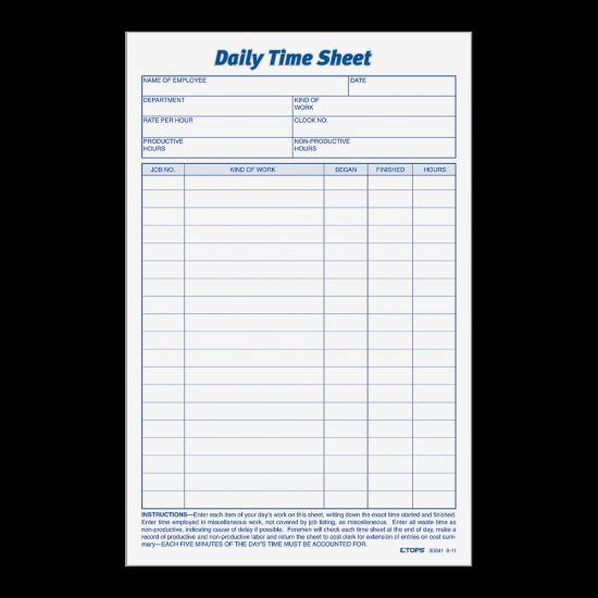 Picture of TOPS Daily Time Sheet Forms, 9.5in x 6in, Black/White, 100 Sheets Per Pad, 2 Pads Per Pack