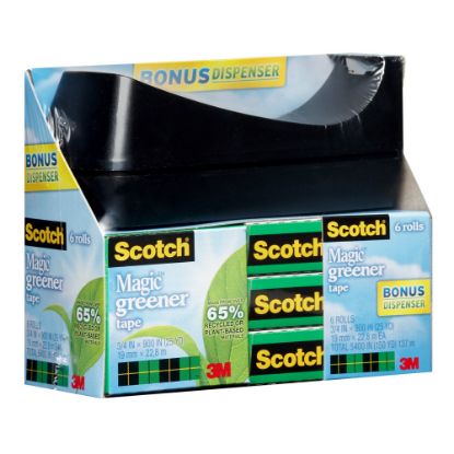 Picture of Scotch Greener Magic Tape with Dispenser, Invisible, 3/4 in x 900 in, 6 Tape Rolls, Clear, Home Office and School Supplies