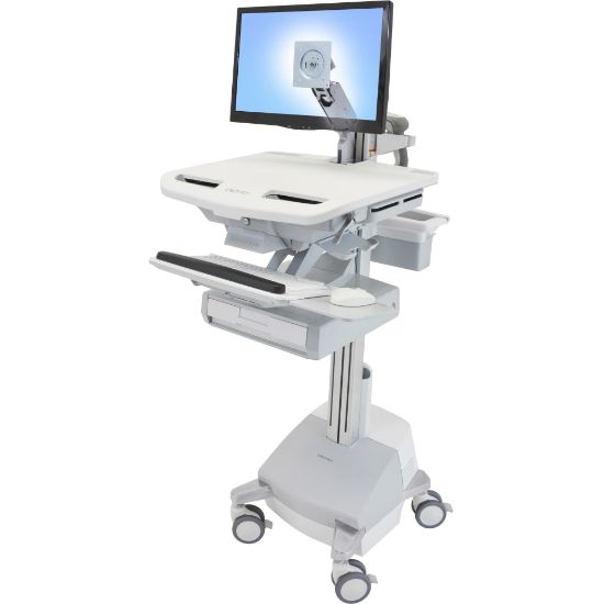 Picture of Ergotron StyleView Cart with LCD Arm, SLA Powered, 1 Drawer - 1 Drawer - 37 lb Capacity - 4 Casters - Aluminum, Plastic, Zinc Plated Steel - White, Gray, Polished Aluminum