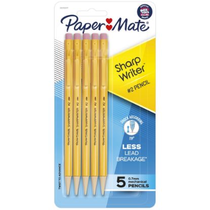 Picture of Paper Mate SharpWriter Mechanical Pencils, 0.7 mm, Yellow Barrel, Pack Of 5 Pencils