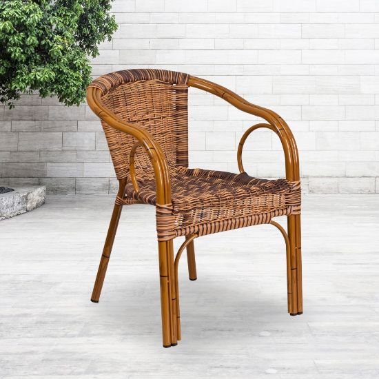 Picture of Flash Furniture Cadiz Rattan Restaurant Patio Chair, Burning Brown Rattan/Dark Red Bamboo