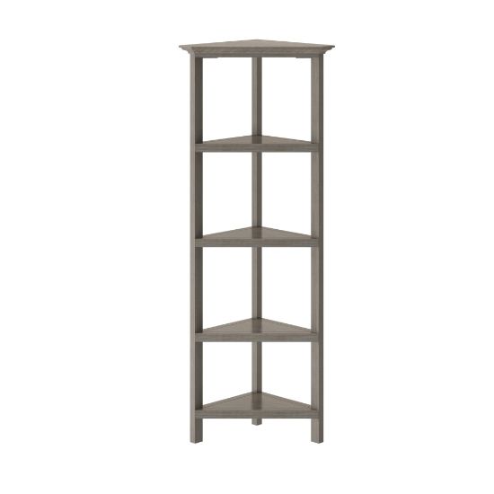 Picture of New Ridge Home Goods 60inH 5-Shelf Corner Bookcase, Washed Gray