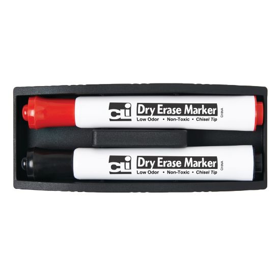 Picture of Charles Leonard, Inc. Magnetic Whiteboard Eraser With 2 Markers, 5 1/4in x 2in, Black, Pack Of 6