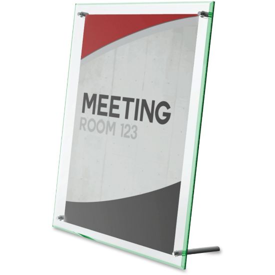 Picture of Deflecto Superior Image Beveled Sign Holder - 1 Each - 5in Width x 7in Height - Rectangular Shape - Self-standing, Lightweight, Beveled Edge - Clear, Green