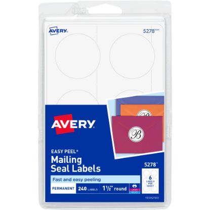 Picture of Avery Permanent Mailing Seals, 5278, Round, 1-1/2in Diameter, Pack Of 240