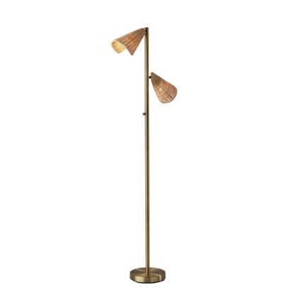 Picture of Adesso Cove 2-Light Tree Floor Lamp, 62-3/4inH, Natural Rattan/Antique Brass