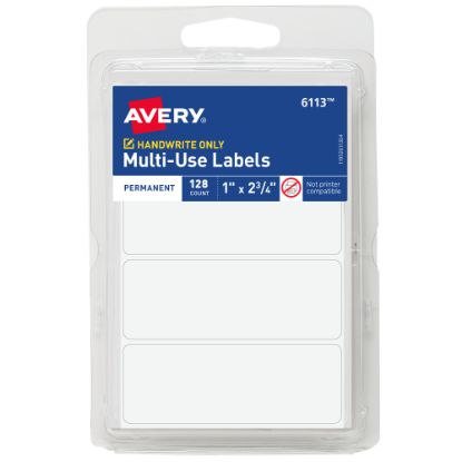 Picture of Avery Multi-Use Permanent Labels, 6113, 1in x 2-3/4in Rectangle, White, Pack Of 128 Labels