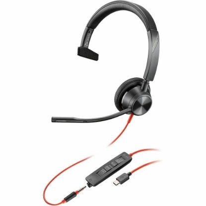 Picture of Poly Blackwire 3315 Monaural USB-C Headset +3.5mm Plug +USB-C/A Adapter - Mono - USB Type C, Mini-phone (3.5mm) - Wired - 32 Ohm - On-ear - Monaural - Ear-cup - 7 ft Cable - Omni-directional Microphone - Black