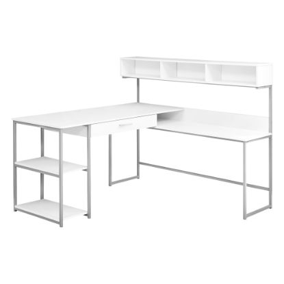 Picture of Monarch Specialties 59inW Corner Desk Workstation, White/Silver