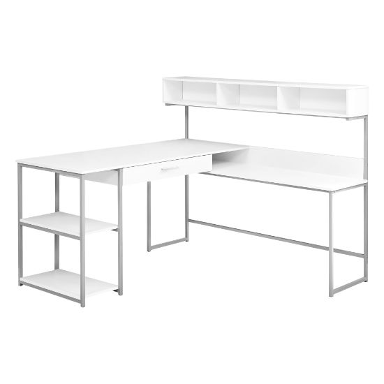 Picture of Monarch Specialties 59inW Corner Desk Workstation, White/Silver