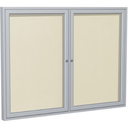 Picture of Ghent 2 Door Enclosed Vinyl Bulletin Board, Satin Aluminum Frame, 36inH x 48inW, Ivory