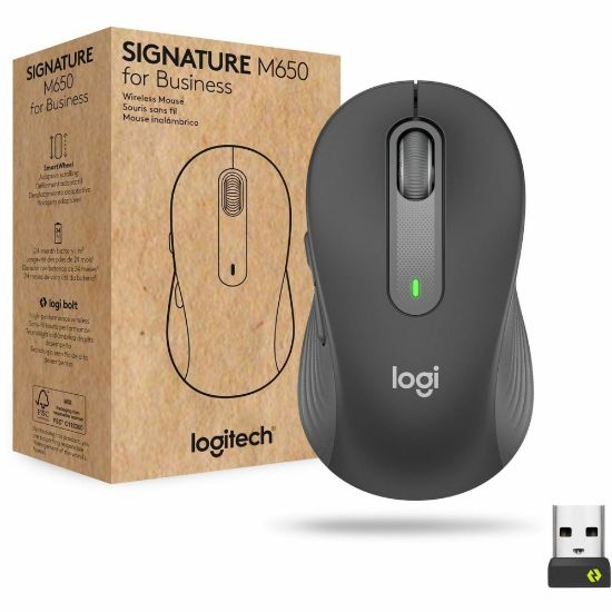 Picture of Logitech Signature M650 for Business (Graphite) - Brown Box - Wireless - Bluetooth/Radio Frequency - Graphite - USB - 4000 dpi - Scroll Wheel - Medium Hand/Palm Size - Right-handed