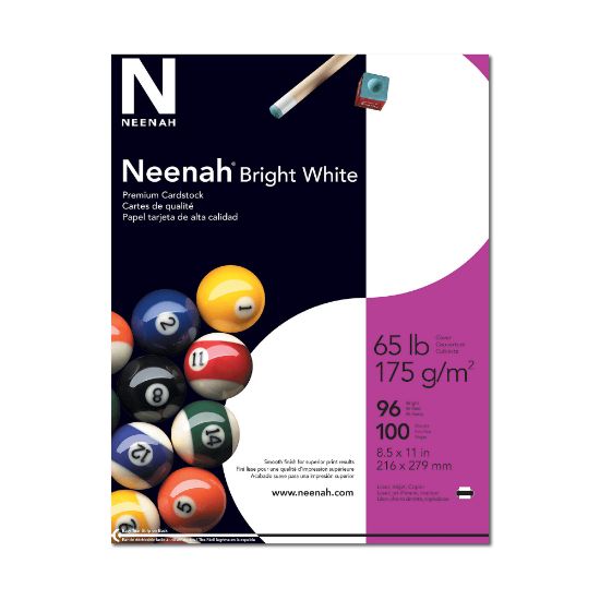 Picture of Neenah Multi-Purpose Card Stock, Bright White, Letter (8.5in x 11in), 65 Lb, Pack Of 100