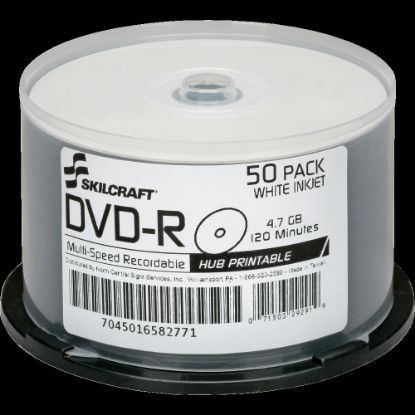 Picture of SKILCRAFT Inkjet Printable DVD-R Recordable Media With Spindle, 4.70 GB/120 Minutes, Pack Of 50 Pack