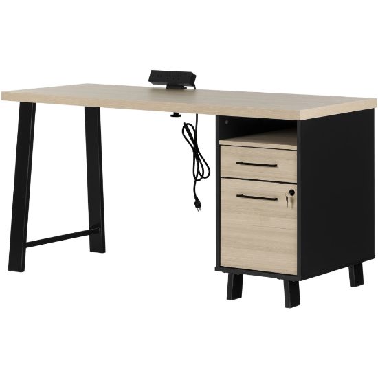 Picture of South Shore Kozack 60inW Computer Desk, Soft Elm/Matte Black