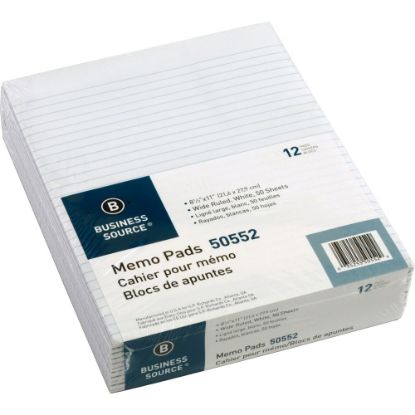 Picture of Business Source Glued Top Ruled Memo Pads - Letter - 50 Sheets - Glue - Wide Ruled - 16 lb Basis Weight - Letter - 8 1/2in x 11in - White Paper - 1 Dozen