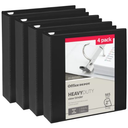 Picture of Office Depot Heavy-Duty View 3-Ring Binder, 2in D-Rings, Black, 49% Recycled, Pack Of 4