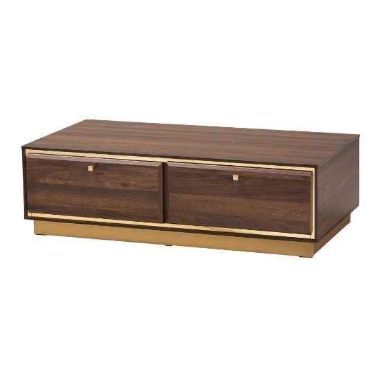 Picture of Baxton Studio Cormac Mid-Century Modern Transitional Coffee Table, 12-1/4inH x 41-5/16inW x 21-3/4inD, Walnut Brown/Gold